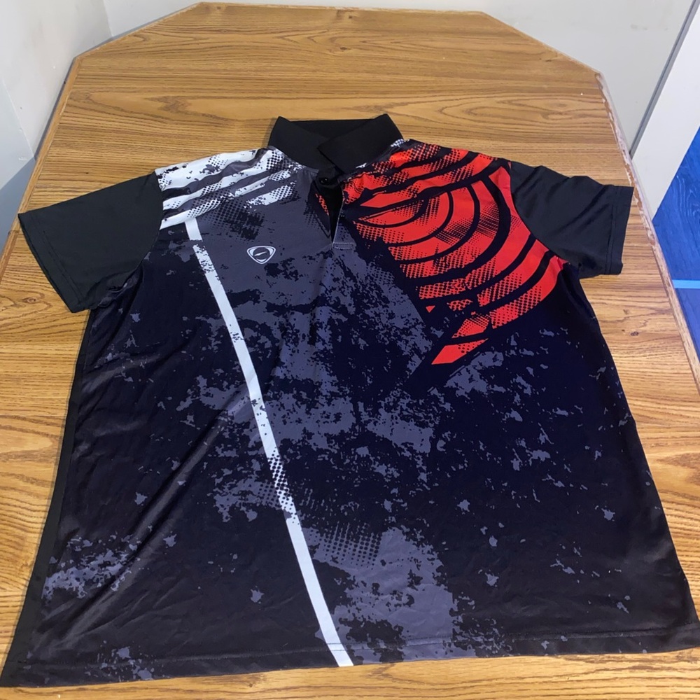 Men's Black and Red Graphic Polo Shirt